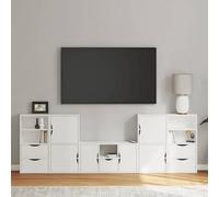 QJBSAVVA Set Mobile TV 5 Pezzi ODDA Bianco in Legno di Pino con Contenitore, Design Modulare Salvaspazio per Soggiorno Moderno, Mobile Basso con Credenza e Cassetti