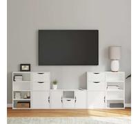 QJBSAVVA Set Mobile TV 5 Pezzi ODDA Bianco Legno di Pino per Soggiorno Moderno, Mobile Porta TV con Contenitore, Design Modulare Salvaspazio e Ampio Spazio Archiviazione