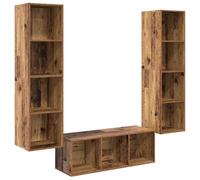 QJBSAVVA Set Mobile TV da Parete 3 Pezzi Legno Multistrato Legno Vecchio | Design sospeso salvaspazio per il soggiorno con 11 pratici ripiani per organizzare al meglio dispositivi e decorazioni.