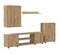 QJBSAVVA Set Mobile TV da Parete 4 Pezzi Legno Ingegnerizzato Rovere | Parete attrezzata modulare per soggiorno con mobile porta TV sospeso, credenza, pensile e mensola in finitura rovere.