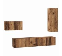 QJBSAVVA Set Mobile TV da Parete 4 Pezzi Legno Multistrato Legno Vecchio | Soluzione sospesa salvaspazio per il soggiorno: ottimizza l'area living con moduli componibili e capienti scomparti.