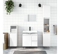QJBSAVVA Set Mobiletto Bagno 3 Pezzi Bianco in Legno Multistrato con Mobile Sottolavabo, Armadio Alto e Basso Salvaspazio per Interni Moderni