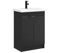 QJBSAVVA Set Mobili Bagno 2 Pezzi con Lavabo e Rubinetto Nero | Mobile da bagno moderno con capiente vano portaoggetti, lavandino integrato e miscelatore per la casa contemporanea.