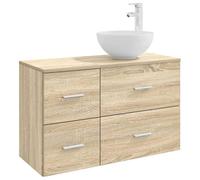 QJBSAVVA Set Mobili Bagno 2 Pezzi con Mobile Lavabo Rovere Sonoma | Soluzione d'arredo componibile per stanza da bagno con ampio spazio di archiviazione e foratura personalizzabile.