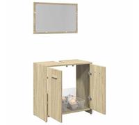 QJBSAVVA Set Mobili Bagno 2 Pezzi con Mobiletto e Specchio, Legno Multistrato Rovere Sonoma, Mobile Bagno Salvaspazio Stretto 60x33x60 cm per Sottolavabo