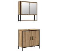 QJBSAVVA Set Mobili Bagno 2 Pezzi Sospesi Marrone 60x30x60 cm | Soluzione salvaspazio a parete per il bagno moderno: include mobiletto lavabo e armadietto a specchio con ripiani.
