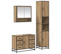 QJBSAVVA Set Mobili Bagno 3 Pezzi a Parete, Rovere Artigianale | Soluzione salvaspazio sospesa per bagno moderno con specchiera, sottolavabo e colonna in finitura rovere.
