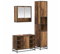 QJBSAVVA Set Mobili Bagno 3 Pezzi con Specchio e Colonna Legno Vecchio | Soluzione salvaspazio per il bagno con pensile specchio, mobile sottolavabo e colonna per organizzare gli accessori.