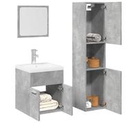 QJBSAVVA Set Mobili Bagno 3 Pezzi Grigio Cemento in Truciolato con Specchio Mobiletto Salvaspazio per Ottimizzazione Spazio - Armadio Basso e Alto per Bagno