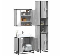 QJBSAVVA Set Mobili Bagno 3 Pezzi Grigio Sonoma Legno Multistrato con Specchio, Mobile Lavabo e Armadietto Alto - Design Salvaspazio per Piccoli Spazi