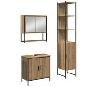 QJBSAVVA Set Mobili Bagno 3 Pezzi Marrone in Legno Ingegnerizzato | Soluzione salvaspazio per il bagno moderno con specchiera, mobile lavabo e colonna per un ambiente ordinato.