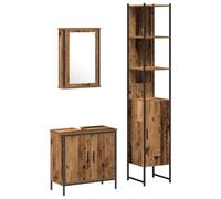 QJBSAVVA Set Mobili Bagno 3 Pezzi Marrone in Legno Multistrato | Arredo per bagno moderno con specchiera, mobile lavabo e colonna da sette ripiani e quattro ante eleganti.