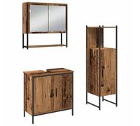 QJBSAVVA Set Mobili Bagno 3 Pezzi Marrone Legno Multistrato con Specchio | Soluzione salvaspazio sospesa per il bagno moderno: tre arredi coordinati con specchio per ottimizzare ogni angolo.