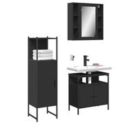 QJBSAVVA Set Mobili Bagno 3 Pezzi Nero Salvaspazio con Mobile Specchio, Mobile Lavabo e Armadietto Stretto - Legno Multistrato per Bagno Moderno