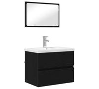 QJBSAVVA Set Mobili Bagno 3 Pz con Lavabo e Specchio Rovere Nero | Soluzione salvaspazio sospesa a parete per il bagno moderno con lavabo integrato, specchio e due ampi cassetti.