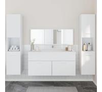 QJBSAVVA Set Mobili Bagno 4 Pezzi con Specchio, Bianco Legno Multistrato, Design Salvaspazio e Montaggio a Parete per Ottimizzazione Spazio