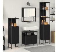 QJBSAVVA Set Mobili Bagno 4 Pezzi Legno Ingegnerizzato Rovere Nero, Mobile Salvaspazio Moderno per Piccoli Spazi con Armadio e Contenitore