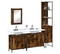 QJBSAVVA Set Mobili Bagno 4 Pezzi Legno Multistrato Rovere Fumo con Mobile Specchio e Armadietto Salvaspazio per Ottimizzazione Spazio