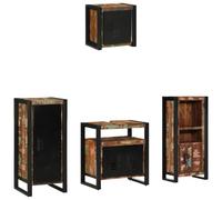 QJBSAVVA Set Mobili Bagno 4 Pezzi Legno Recuperato Massello e Ferro | Set completo da 4 pezzi in legno massello e ferro per organizzare al meglio lo spazio nel tuo bagno moderno.