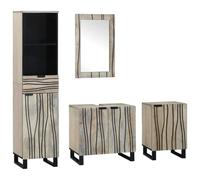 QJBSAVVA Set Mobili Bagno 4 Pezzi Marrone Noce Legno Ingegnerizzato | Soluzione completa con armadio alto, basso, mobile lavabo e specchio a parete per organizzare con stile il tuo bagno.
