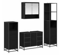 QJBSAVVA Set Mobili Bagno 4 Pezzi Sospesi in Legno Rovere Nero | Soluzione salvaspazio a parete per il bagno moderno, composta da 4 elementi coordinati con finitura stile rovere nero.