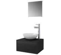 QJBSAVVA Set Mobili Bagno 4 pz Mobile Sospeso Nero Lavabo e Rubinetto | Design salvaspazio per bagno moderno: armadietto a muro nero con specchio coordinato, lavello ceramico e miscelatore.