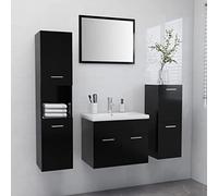 QJBSAVVA Set Mobili Bagno Nero 4 Pezzi in Legno Multistrato con Lavabo Ceramica, Mobile Sottolavabo, Armadio Alto e Basso, Specchio - Design Elegante Salvaspazio per Bagno