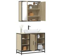 QJBSAVVA Set Mobili Bagno Salvaspazio 2 Pezzi Rovere Sonoma Legno Multistrato con Mobile Lavabo 80x33x60cm e Armadietto Specchio 65x20x60cm per Interni