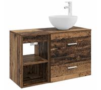 QJBSAVVA Set Mobili Bagno Sospesi 2 Pz con Lavabo e Mobiletto Legno Antico
