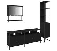 QJBSAVVA Set Mobili Bagno Sospesi 4 Pezzi Legno Multistrato Rovere Nero | Set da parete per il bagno con specchio e tre armadietti capienti per ottimizzare gli spazi in appartamenti moderni.