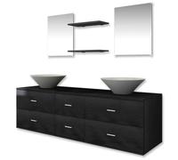 QJBSAVVA Set Mobili Bagno Sospesi con Doppio Lavabo e Specchi 7 pz Nero