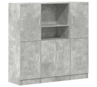 QJBSAVVA Set Mobili Cucina 3 Pezzi Grigio Cemento in Truciolato | Credenza componibile a 3 elementi con ripiani aperti e ante per organizzare stoviglie e utensili in cucina o ristorante.