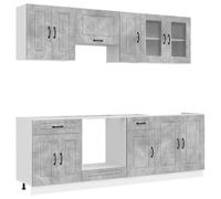 QJBSAVVA Set Mobili Cucina 8 Pezzi Modulari Grigio Cemento Kalmar | Arredo modulare salvaspazio per la cucina con ante in vetro, piedini regolabili e scomparti dedicati alle stoviglie.