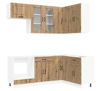 QJBSAVVA Set Mobili Cucina Composizione Modulare 8 Pezzi KALMAR Rovere | Soluzione composizione salvaspazio per la cucina moderna con pensili ed elementi base dotati di piedini regolabili.