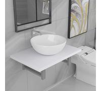 QJBSAVVA Set Mobili da Bagno 2 Pezzi con Scaffale a Muro e Lavabo Rotondo in Ceramica Bianca Salvaspazio per Bagno Toeletta Lavatoio