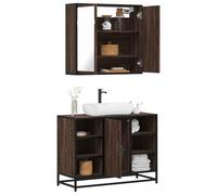 QJBSAVVA Set Mobili da Bagno 2 Pezzi con Specchio e Mobile Lavabo Salvaspazio, Rovere Marrone Legno Multistrato e Struttura Metallica Stabile per Ottimizzazione Spazio