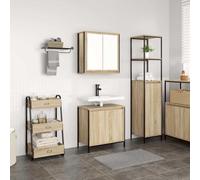 QJBSAVVA Set Mobili da Bagno 2 Pezzi con Specchio, Mobile Lavabo e Pensile Salvaspazio, Legno Multistrato Rovere Sonoma, per Organizzazione Bagno