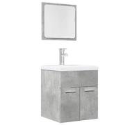 QJBSAVVA Set Mobili da Bagno 2 Pezzi Grigio Cemento in Legno Multistrato con Specchio Salvaspazio Mobiletto Sottolavabo 41x38.5x46 cm