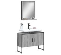 QJBSAVVA Set Mobili da Bagno 2 Pezzi Grigio Sonoma con Armadietto Lavabo e Specchio Legno Multistrato Salvaspazio per Bagni Stretti 80x33x60cm