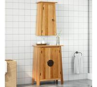 QJBSAVVA Set Mobili da Bagno 2 Pezzi in Legno Massello di Pino con Mobile Laterale e Armadio a Muro per Ottimizzazione Spazio