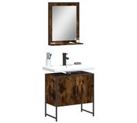 QJBSAVVA Set Mobili da Bagno 2 Pezzi in Legno Multistrato Rovere Fumo con Specchio, Mobile Salvaspazio per Bagno, Armadio Basso con Ampio Spazio, Dimensioni 60x33x60 cm