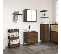 QJBSAVVA Set Mobili da Bagno 2 Pezzi in Rovere Marrone Legno Multistrato con Specchio Integrato, Mobile Lavabo e Pensile Salvaspazio per Bagno Elegante e Ordinato