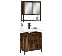 QJBSAVVA Set Mobili da Bagno 2 Pezzi Rovere Fumo con Mobile Sottolavabo e Armadietto a Specchio Legno Multistrato Salvaspazio Ampio Spazio Conservazione