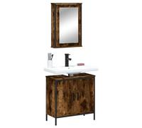 QJBSAVVA Set Mobili da Bagno 2 Pezzi Rovere Fumo Legno Multistrato con Mobile Specchio e Sottolavabo Salvaspazio per Ottimizzazione Spazio