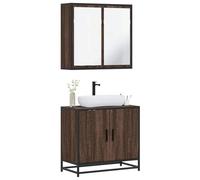 QJBSAVVA Set Mobili da Bagno 2 Pezzi Rovere Marrone Legno Multistrato con Armadietto Specchio e Mobile Lavabo, Salvaspazio Stretto 65x33x60 cm per Piccoli Ambienti