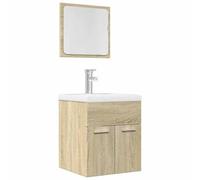 QJBSAVVA Set Mobili da Bagno 2 Pezzi Rovere Sonoma Legno Multistrato con Specchio, Mobiletto Salvaspazio Montaggio a Parete Ampio Spazio Conservazione per Bagno, Dimensioni 41x38.5x46cm
