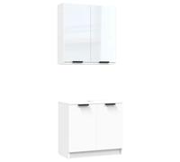QJBSAVVA Set Mobili da Bagno 2 pz Bianco con Specchio pensile