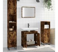 QJBSAVVA Set Mobili da Bagno 2 Pz in Legno Multistrato Rovere Fumo con Specchio e Mobile Salvaspazio per Piccoli Spazi Ampi Ripiani 60x33x61cm
