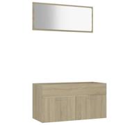 QJBSAVVA Set Mobili da Bagno 2 pz Rovere Sonoma 90 cm Legno Multistrato | Composto da mobile portalavabo sospeso con 1 cassetto e 2 ante più specchio a parete per ottimizzare lo spazio nel bagno.