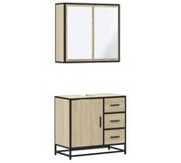 QJBSAVVA Set Mobili da Bagno 2 pz Rovere Sonoma in Truciolato e Metallo | Set di 2 arredi compatti per il bagno con specchiera pensile e mobile lavabo salvaspazio in stile industriale.